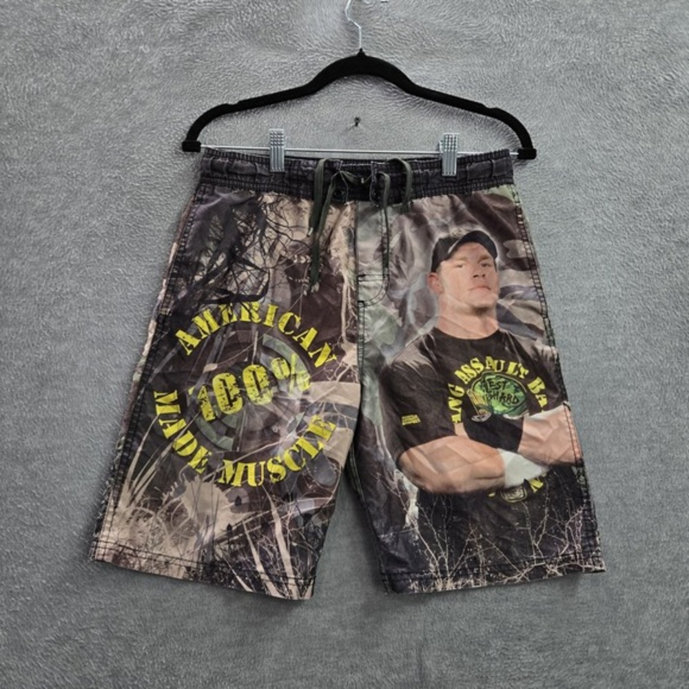 VINTAGE WWE Boys Swimwear Shorts L Camo Camouflage Wrestler‎ John Cena